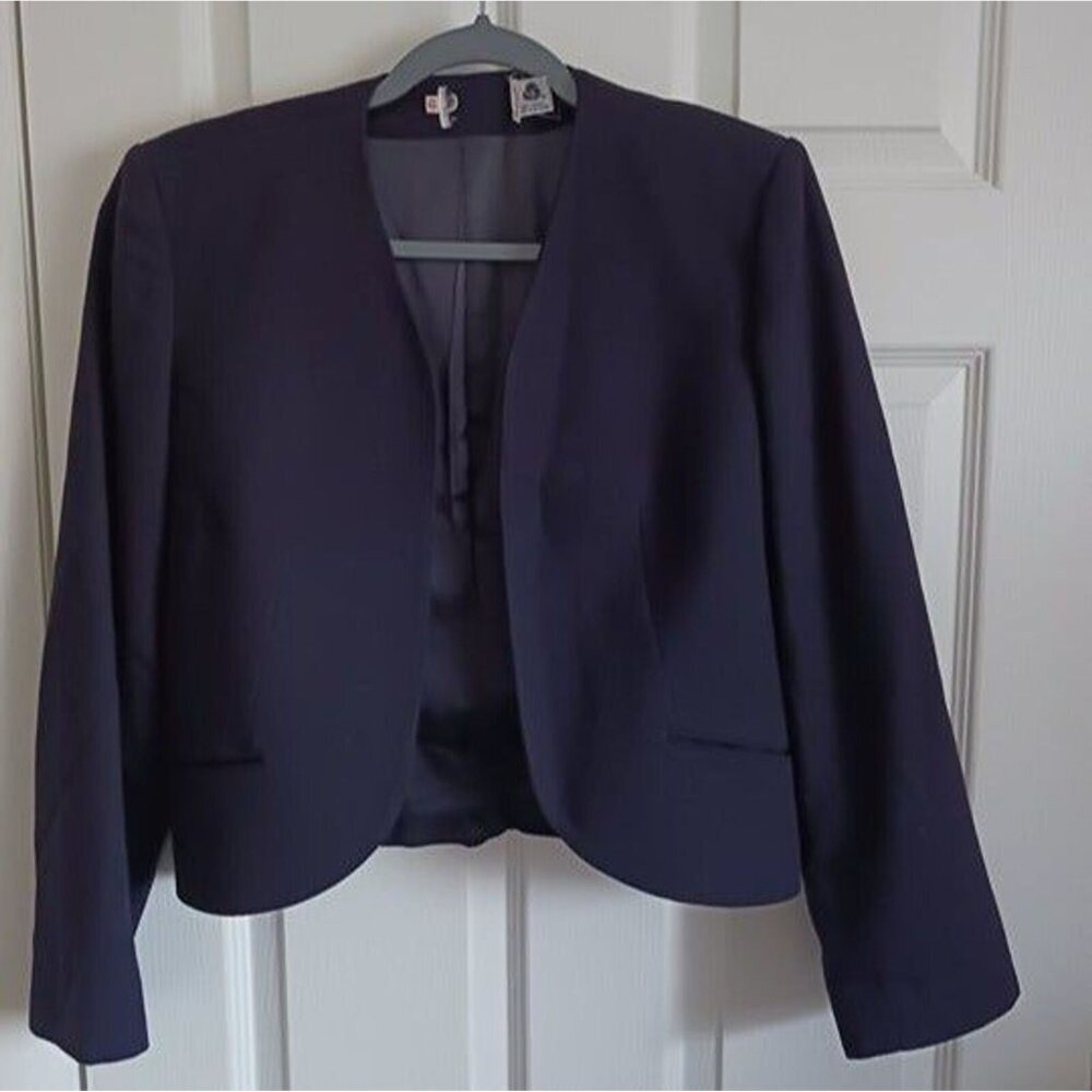 Womens Purple Long Sleeve Open front Wool Blend Blazer Size 12